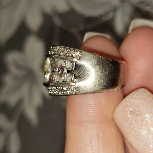 Sterling silver stamped marquis baguette and round cz statement ring - Picture 10 of 13